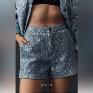 NWT! Flat White Sequin Houndstooth Blue High-Rise Women's Denim Shorts